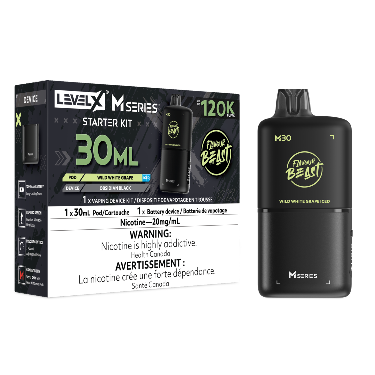 Flavour Beast Level X M Series Starter Kit 30ML 120K - Wild White Grape Iced Flavour Beast Level X M Series Starter Kit 30ML 120K - Wild White Grape Iced