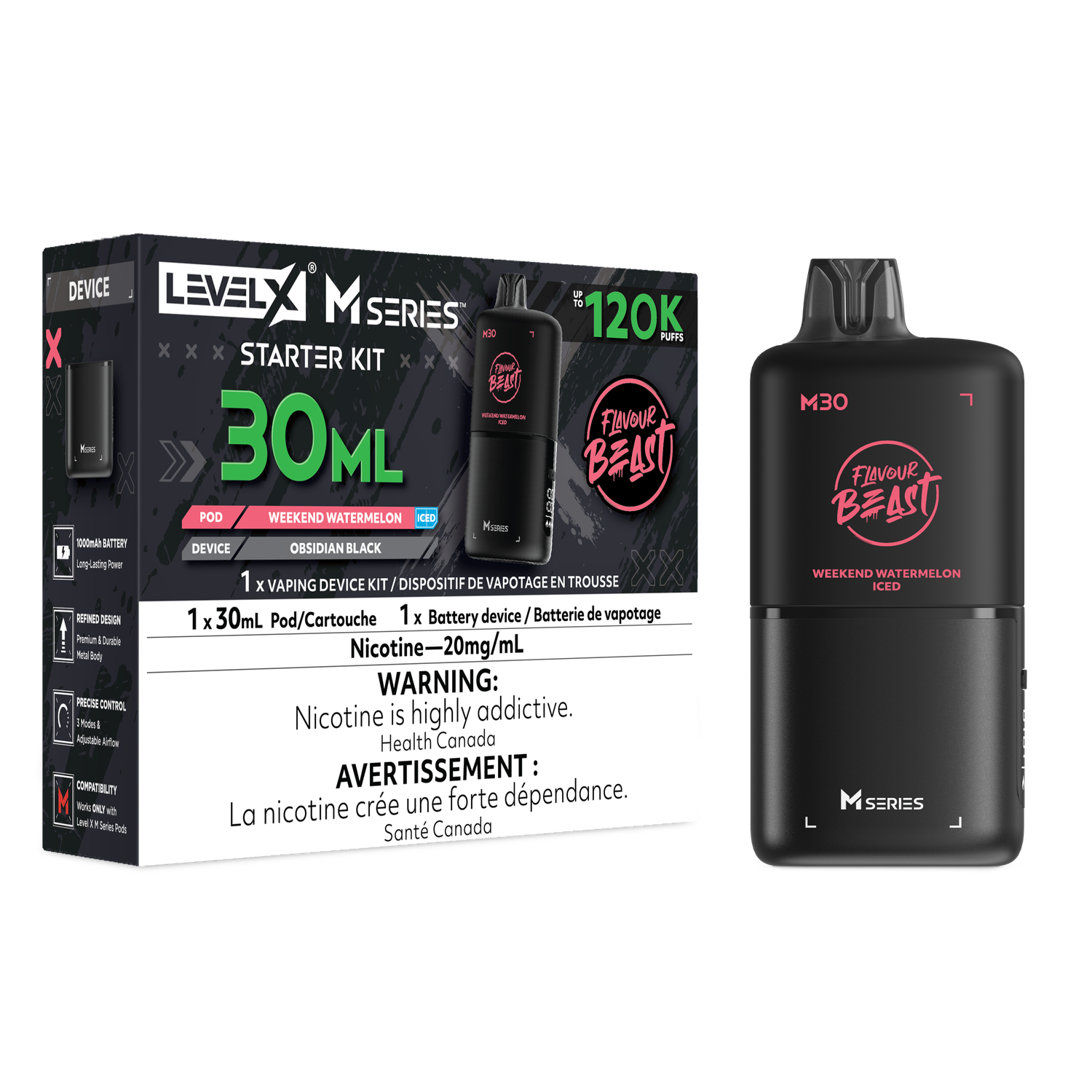 Flavour Beast Level X M Series Starter Kit 30ML 120K - Weekend Watermelon Iced Flavour Beast Level X M Series Starter Kit 30ML 120K - Weekend Watermelon Iced