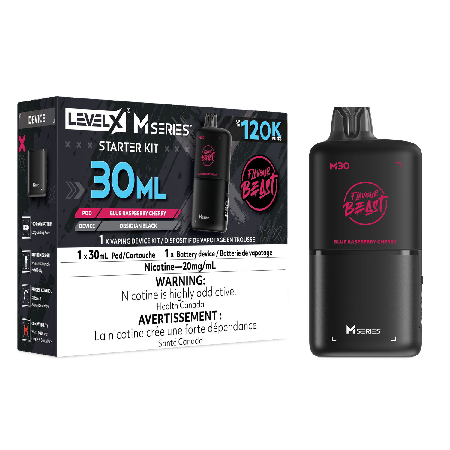 Flavour Beast Level X M Series Starter Kit 30ML 120K - Blue Raspberry Cherry Flavour Beast Level X M Series Starter Kit 30ML 120K - Blue Raspberry Cherry