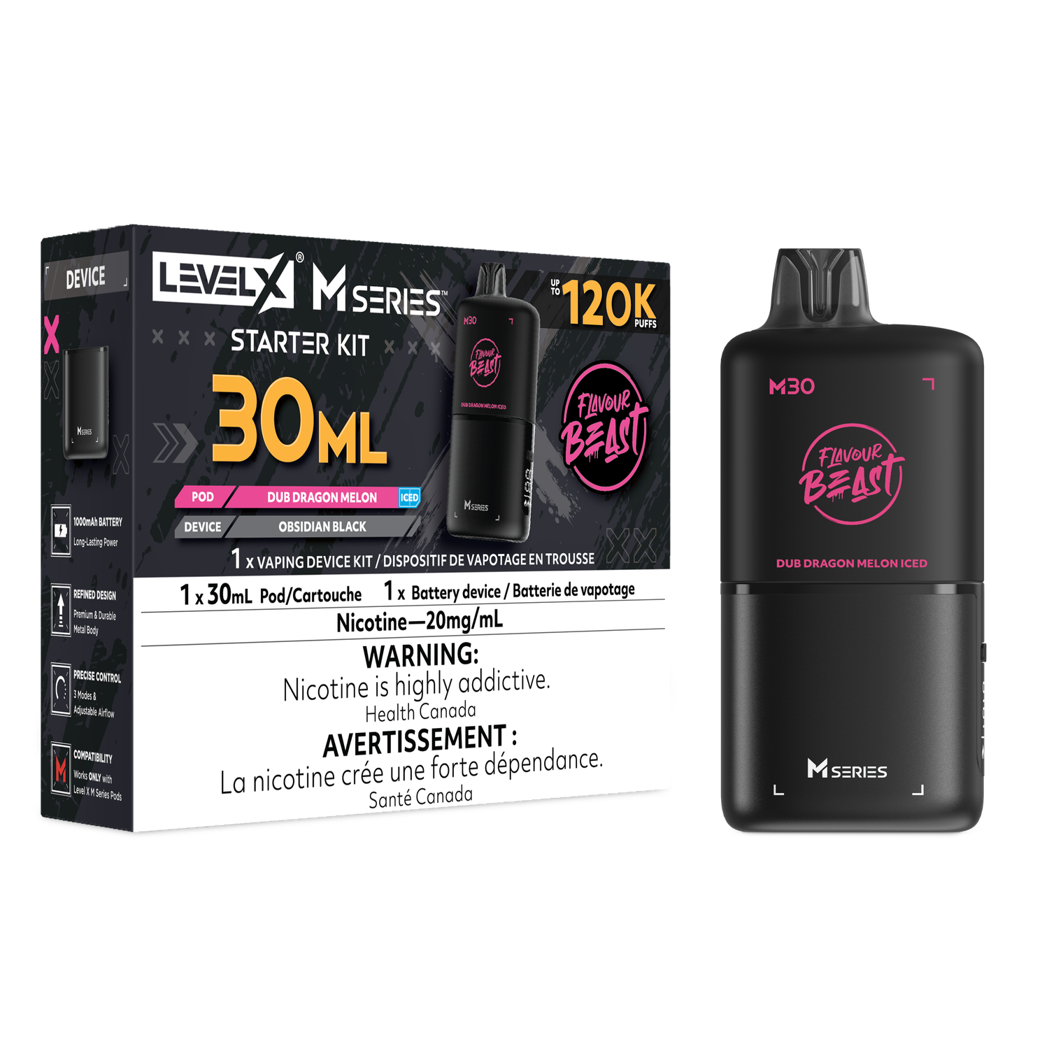 Flavour Beast Level X M Series Starter Kit 30ML 120K - Dub Dragon Melon Iced Flavour Beast Level X M Series Starter Kit 30ML 120K - Dub Dragon Melon Iced