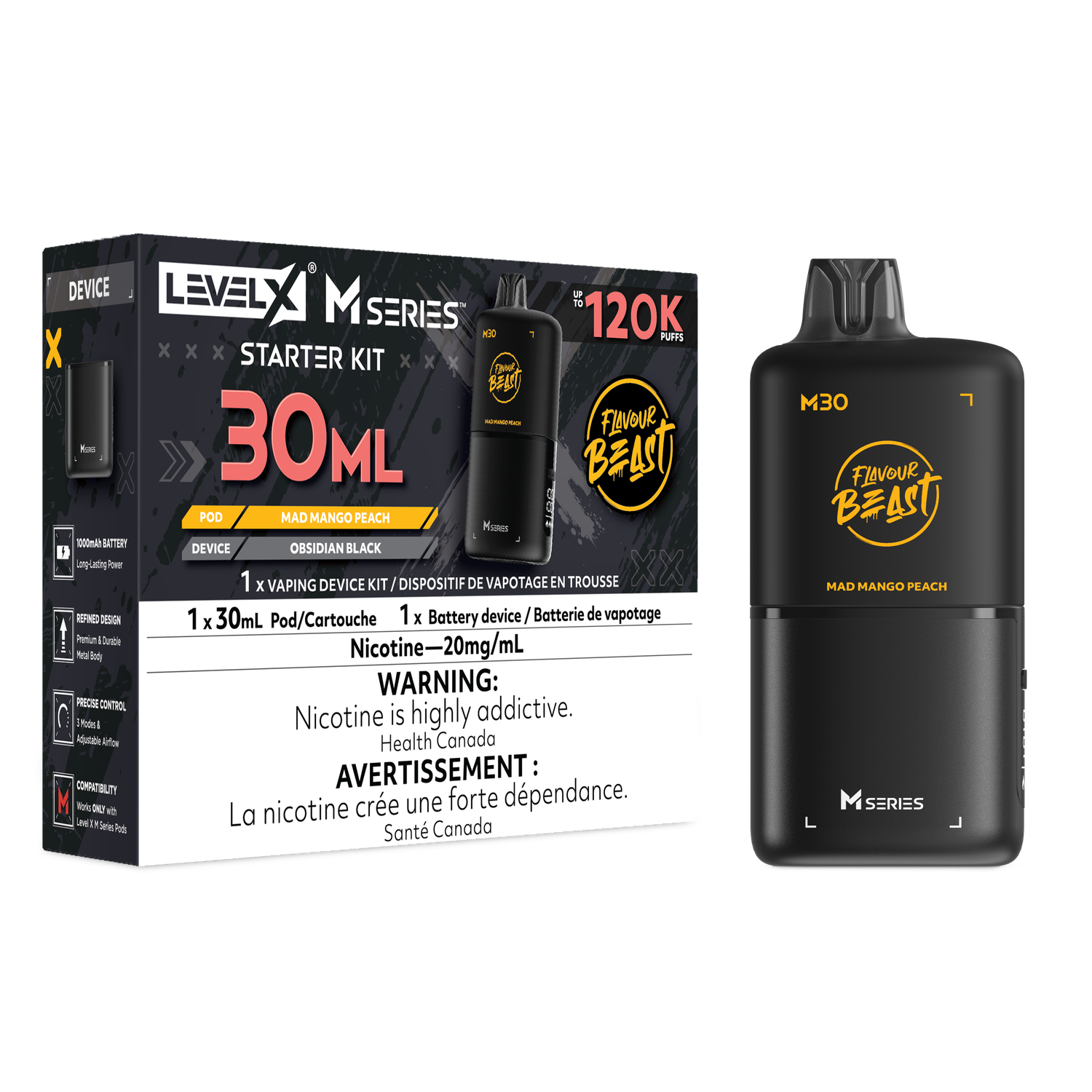 Flavour Beast Level X M Series Starter Kit 30ML 120K - Mad Mango Peach Flavour Beast Level X M Series Starter Kit 30ML 120K - Mad Mango Peach