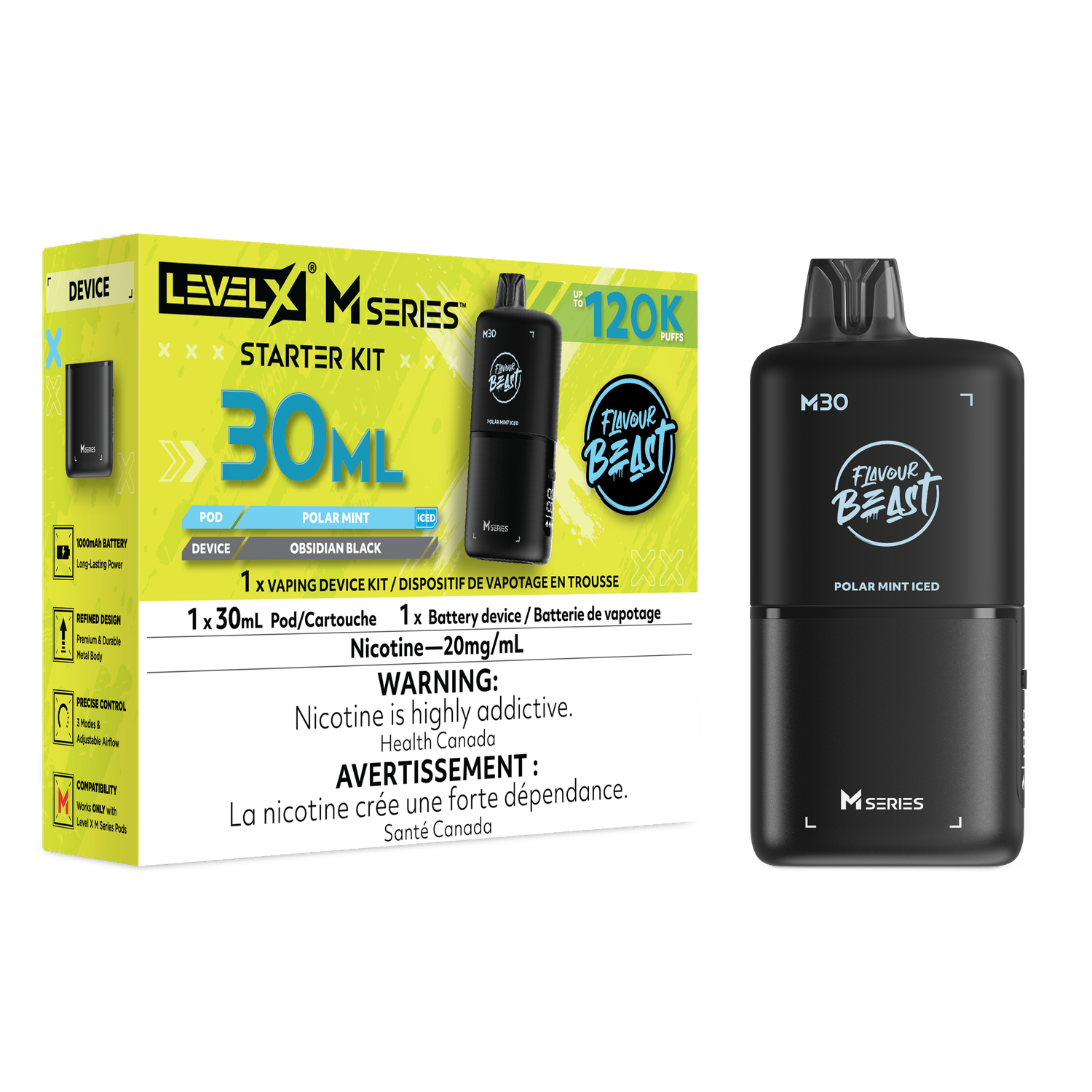 Flavour Beast Level X M Series Starter Kit 30ML 120K - Polar Mint Iced Flavour Beast Level X M Series Starter Kit 30ML 120K - Polar Mint Iced