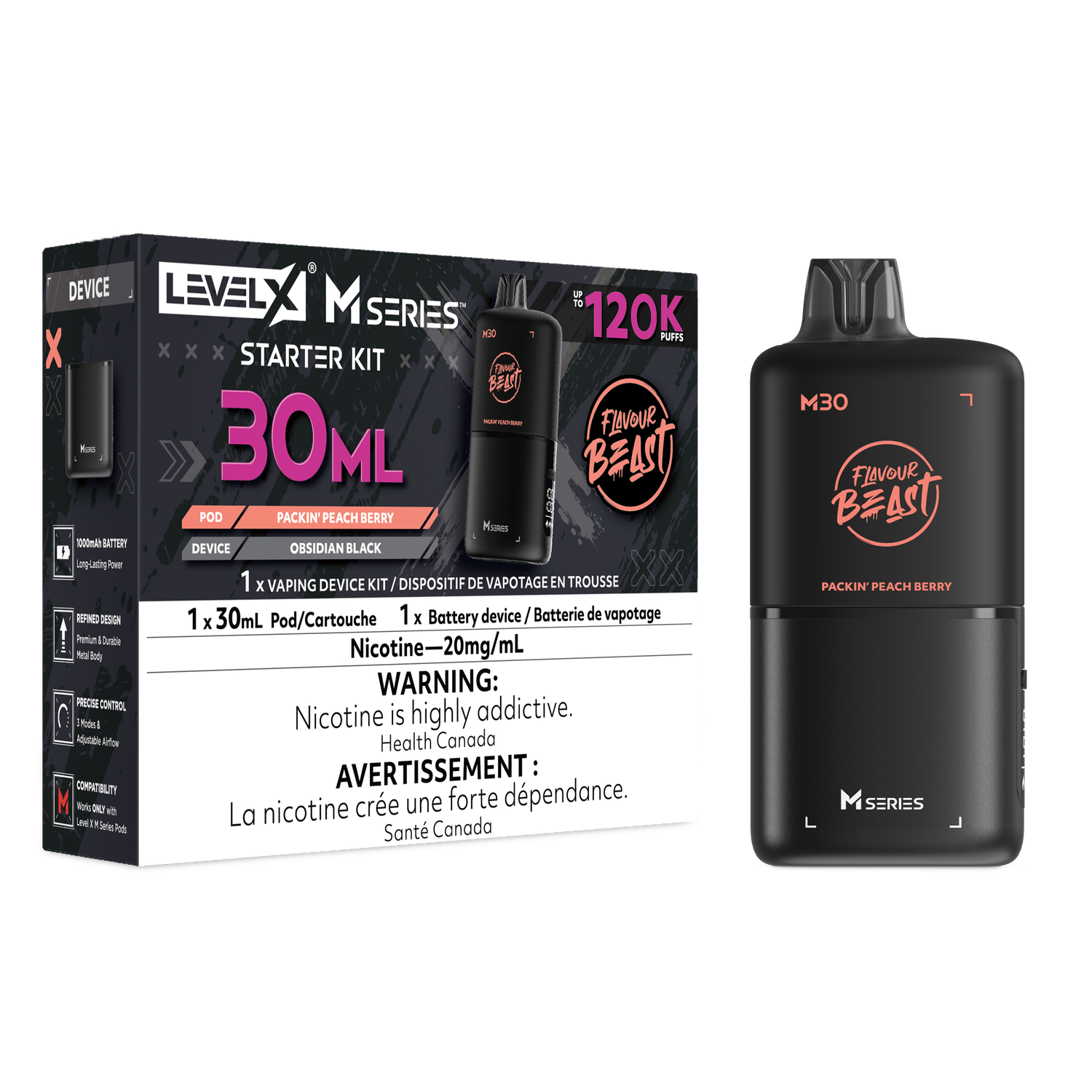 Flavour Beast Level X M Series Starter Kit 30ML 120K - Packin' Peach Berry Flavour Beast Level X M Series Starter Kit 30ML 120K - Packin' Peach Berry
