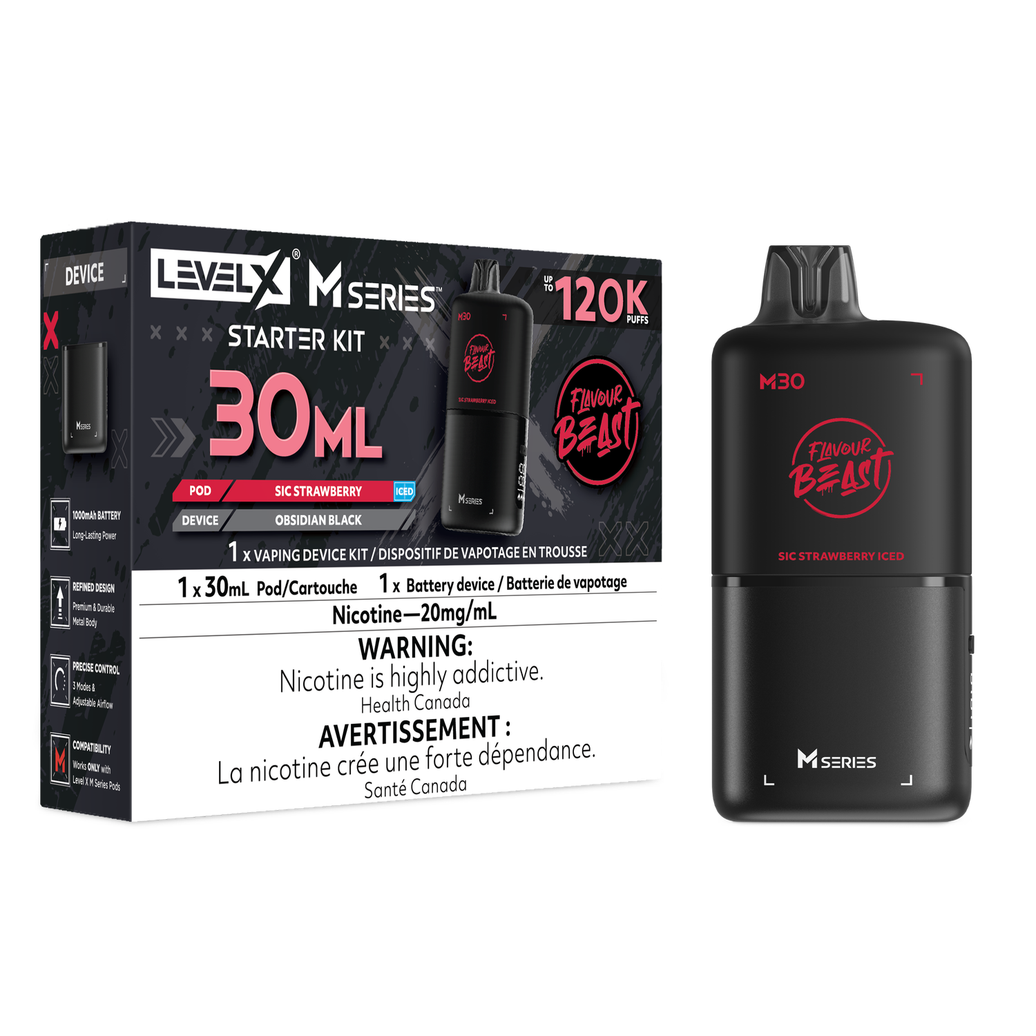 Flavour Beast Level X M Series Starter Kit 30ML 120K - Sic Strawberry Iced Flavour Beast Level X M Series Starter Kit 30ML 120K - Sic Strawberry Iced