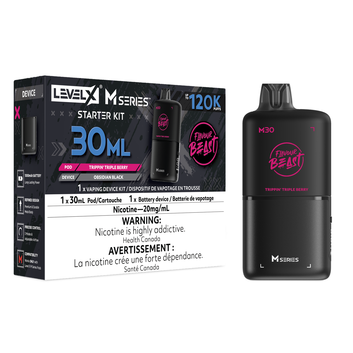 Flavour Beast Level X M Series Starter Kit 30ML 120K - Trippin' Triple Berry Flavour Beast Level X M Series Starter Kit 30ML 120K - Trippin' Triple Berry