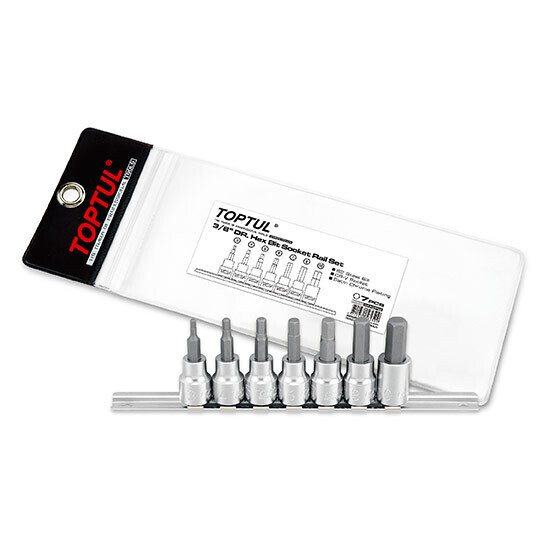 7PCS 3/8"DR.Hex Bit Socket BCDA Series  Rail Set Stamping/Satin Chrome/Zipper Pouch