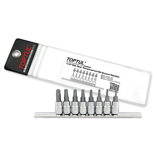 8PCS 1/4" Dr. Star Tamperproof Bit BCLA Series Socket Rail Set Stamping/Satin Chrome/Zipper Pouch