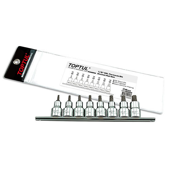 8PCS 1/2"DR.Pentacle Bit BCNA Series Socket Rail Set Stamping/Satin Chrome/Zipper Pouch