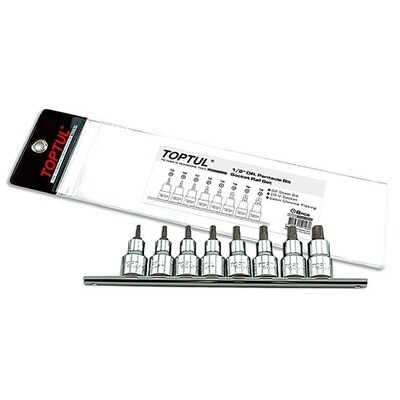 8PCS 1/2"DR.Pentacle Bit BCNA Series Socket Rail Set Stamping/Satin Chrome/Zipper Pouch