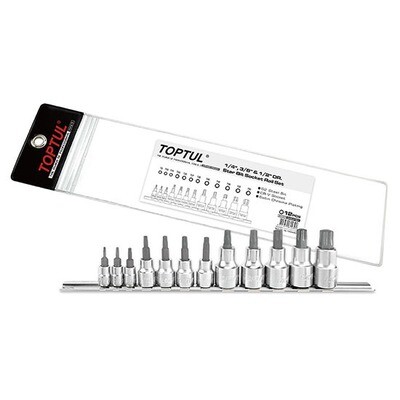 12PCS 1/4" , 3/8" & 1/2" Dr. Torx  Bit Socket Rail Set BCFA Series Satin chrome/Zipper Pouch