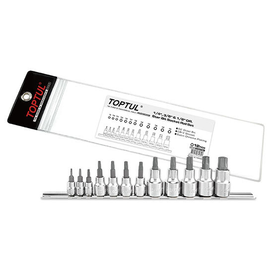12PCS 1/4" , 3/8" & 1/2" Dr. Torx  Bit Socket Rail Set BCFA Series Satin chrome/Zipper Pouch