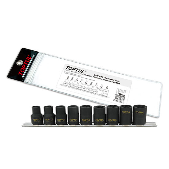 9PCS 1/2" Dr. BAAK Series Damaged Bolt Remover Socket Rail Set Zipper Pouch