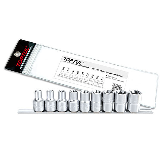 9PCS 1/2"DR.Star Socket BAED Series Rail Set Stamping/Satin Chrome/Zipper Pouch