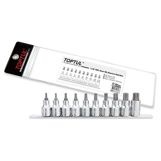 10PCS 1/2" Dr. Torx Bit Socket   Rail Set Stamping BCFA Series/Satin Chrome/Zipper Pouch