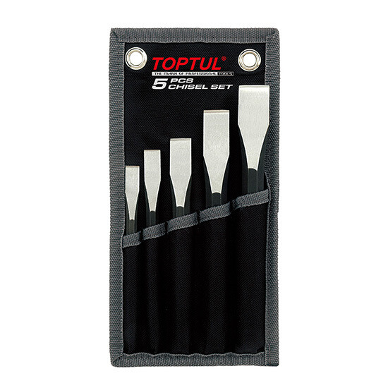 5PCS Flat Chisel Set  Black Phosphate/Stamping/Pouch Bag + Color Box