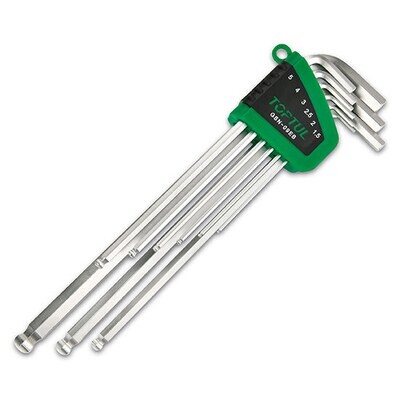 9PCS Extra Long Type Ball Point Hex Key Wrench Set  Satin / Holder