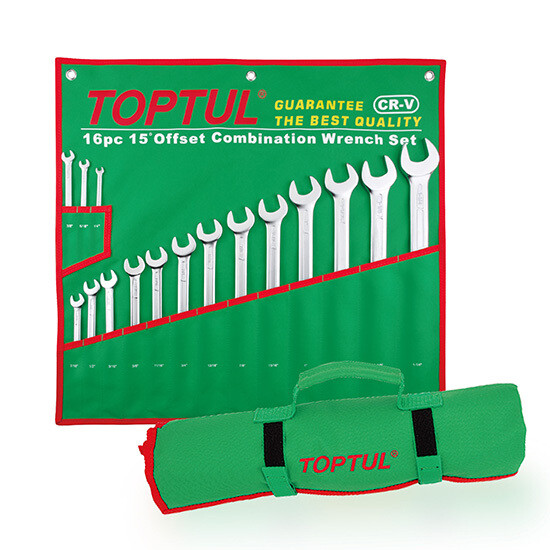 16PCS Long Comb. Wrench Set ACEA Series SAE Satin Chrome/ Stamping/ Pouch Bag