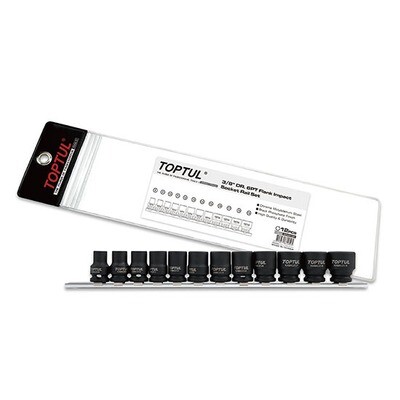 12PCS 3/8"DR. 6PT Flank Metric Impact Sockets Rail Set Black Phosphate KABA Series