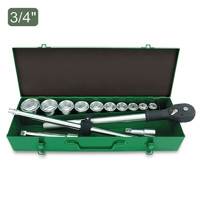 14PCS 3/4"DR. 6PT Socket Set  Satin Chrome/ Stamping/ Metal Box