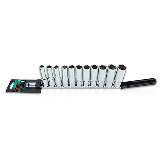 11PCS 1/2"DR. 6PT Deep Socket Rail Set BAEE Series Satin Chrome/ Stamping