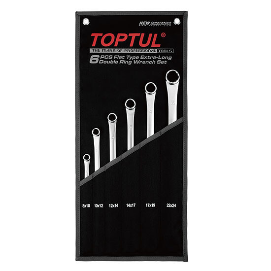 6PCS Flat Type Extra-Long Double Ring Wrench Set AAAP Series Satin Chrome / Stamping/Pouch Bag + Color Box