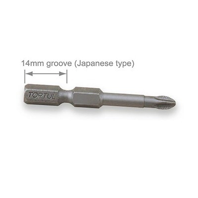 1/4" PH2 x L=50mm Hex Shank Magnetic ACRⅡ Phillips Power Screwdriver Bit (Japanese Type) Zinc Phosphate