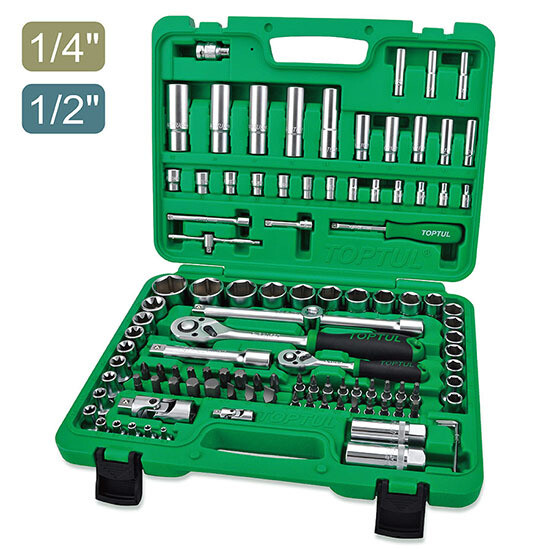 108PCS 1/4" & 1/2"  DR. Flank Socket Set (6PT) Satin Chrome/ Blow Case