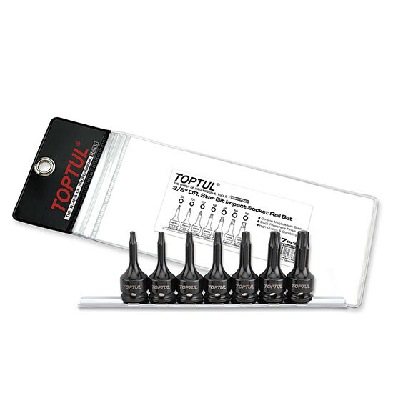 7PCS 3/8"DR. Star Bit Impact Sockets Rail Set Black Phosphate / Laser