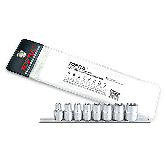 8PCS 3/8"DR.Star Socket Rail BAED Series Set Stamping/Satin Chrome/Zipper Pouch