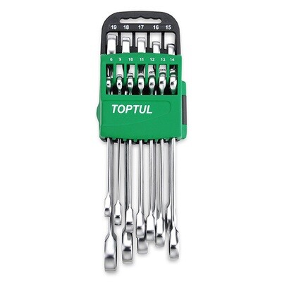 10PCS Pro-Series Ratchet Combination Wrench Set  AOAF Series  Satin Chrome / Storage Rack