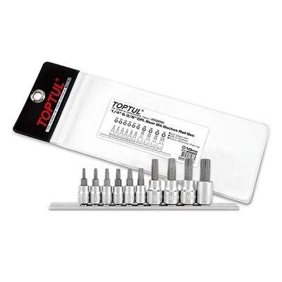 10PCS 1/4" & 3/8" Dr. Torx BCFA Series  Bit Socket Rail Set Satin chrome / Zipper Pouch