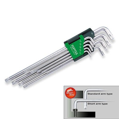 9PCS Extra Long Type Star Key  Wrench Set [Short-Arm Star Key End Type] Satin Chrome/ Printing/ Holder