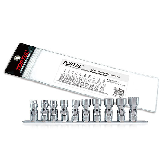 10PCS 3/8"DR. 12PT BAAL Series  Flexible Universal Socket Rail Set Stamping/Satin Chrome/Zipper Pouch