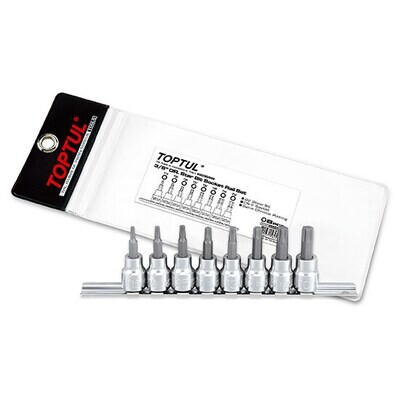 8PCS 3/8"DR.Torx Bit Socket BCFA Series Rail Set Stamping/Satin Chrome/Zipper Pouch