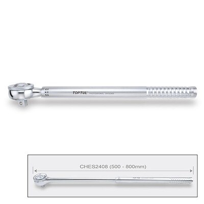 3/4"Dr. L=500~800mm 43T Reversible Ratchet with Adjustable Tube Handle (Quick-Release) Satin Chrome