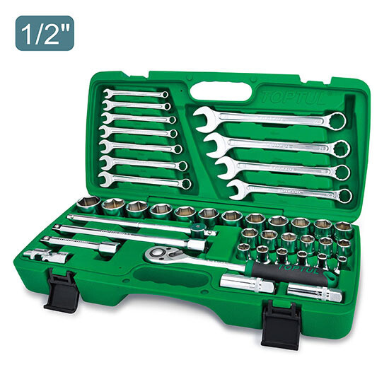 42PCS Professional Grade 1/2" Dr. Flank Socket Wrench Set  Satin Chrome / Blow Case
