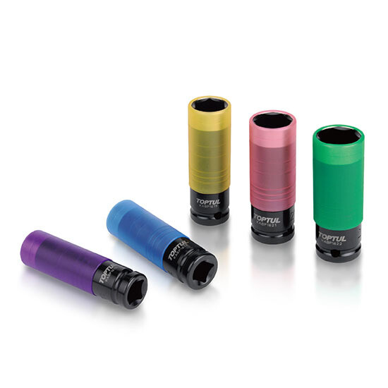 1/2" Dr. x 19mm L=86mm Yellow 1/2"DR.6PT Flank Pro-series Thin Wall Deep Impact Sockets with Plastic Sleeves