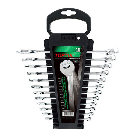 12PCS 15° Offset Hi-Performance Combination Wrench  Set  ACEX Series SAE Satin Chrome/ Stamping/ Storage Rack