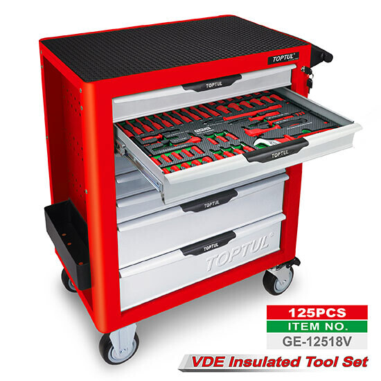 125 pcs Assortment VDE Insulated Mechanical Set W/7-Drawer Tool Trolley (Red)