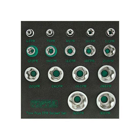 16PCS 1/4", 3/8" & 1/2" DR. Torx Plus® EPR Socket Set 5-sided