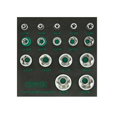 16PCS 1/4", 3/8" & 1/2" DR. Torx Plus® EPR Socket Set 5-sided
