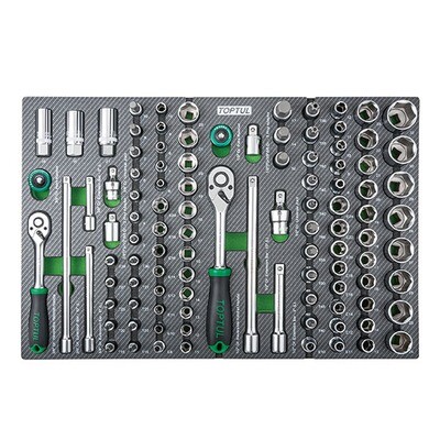 104PCS 3/8" & 1/2" DR. Flank Metric Socket & Bit Set on EPE Foam Tray
