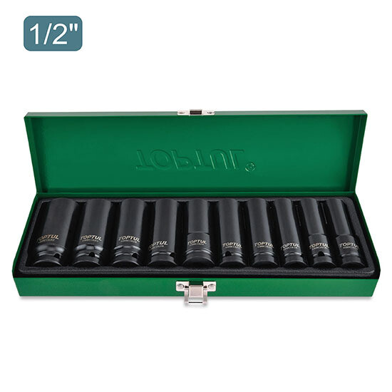 10PCS 1/2" DR. 6PT Flank Deep Impact Socket Set (SAE) KBBE Series