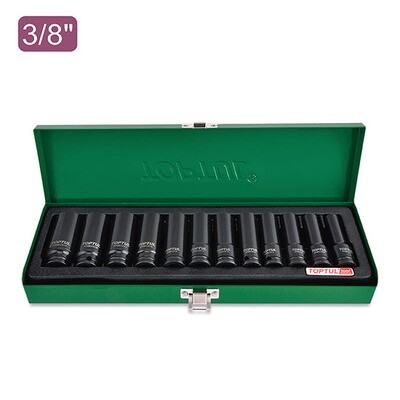 12PCS 3/8"DR. 6PT Flank Deep Impact Metric Socket Set KABE Series Black Phosphate/ Metal Box