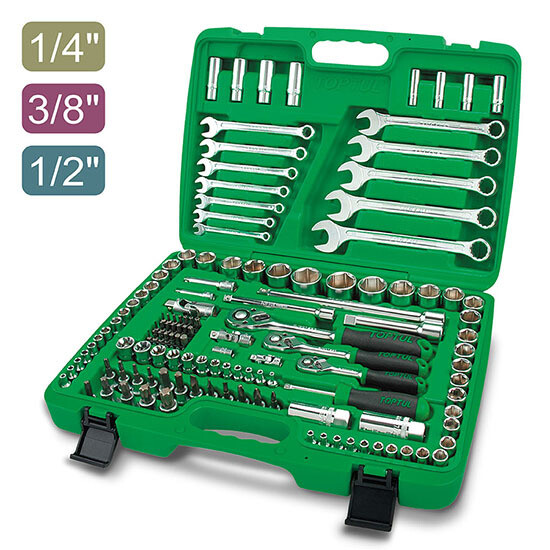 130PCS Professional Grade 1/4",3/8"&1/2"DR.Flank Socket 6PT Metric/SAE & Metric Wrench Set Satin/Stamping/Blow Case