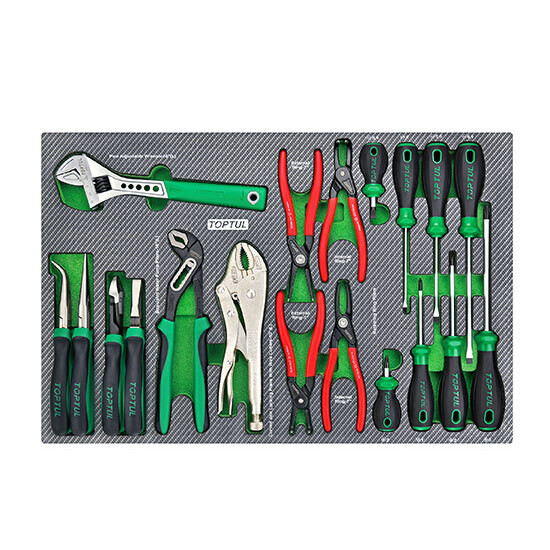 19 pcs Adjustable Wrench, Plier & Screwdriver Set in EPE Foam