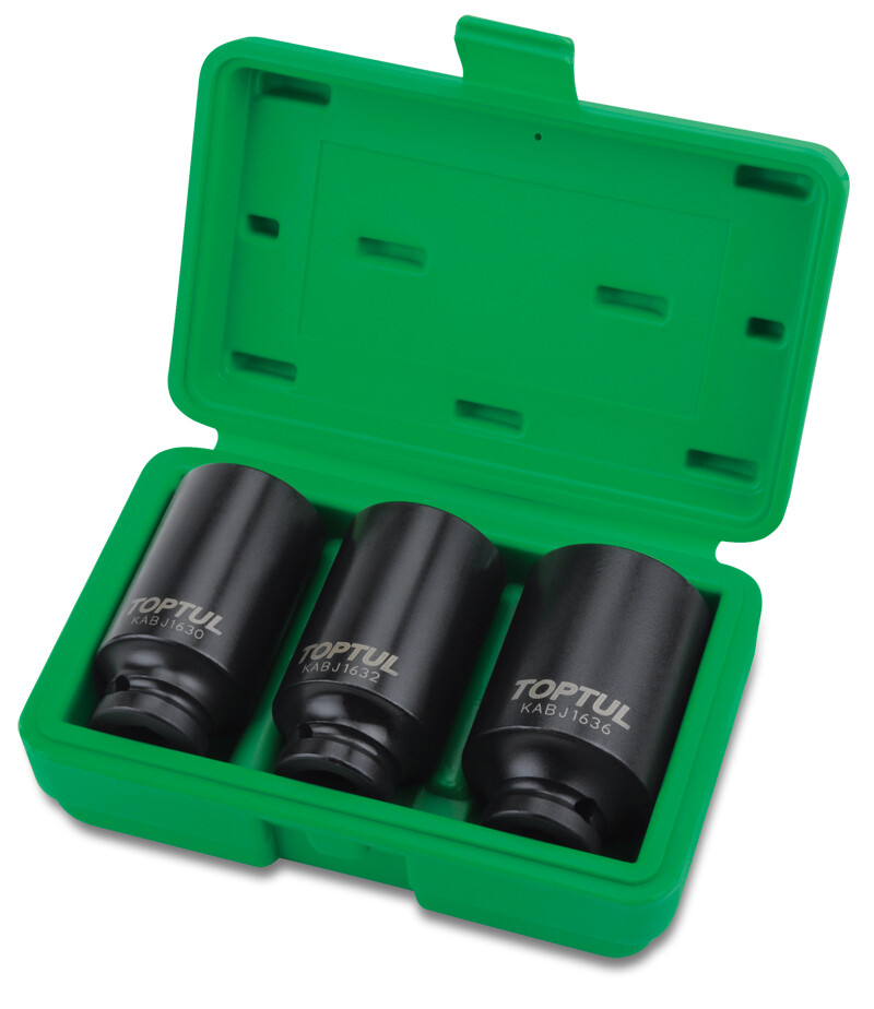 3PCS 1/2" Dr. Hub Nut Deep Impact Socket Set Black Phosphate/Laser /Blow Case