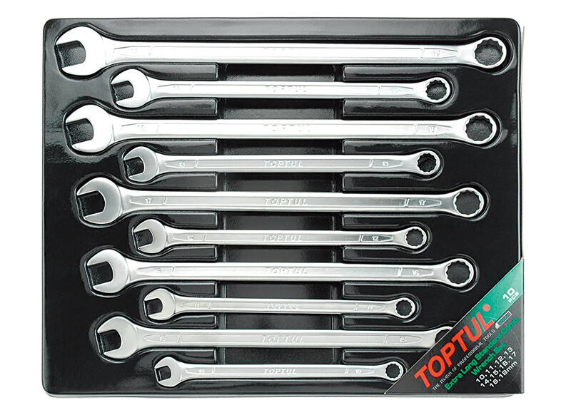 10PCS Extra Long Combination Wrench Set Satin Chrome AAEL Series Stamping
