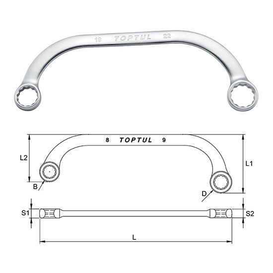 Half-Moon Double Ring Wrench, Size: 8x9
