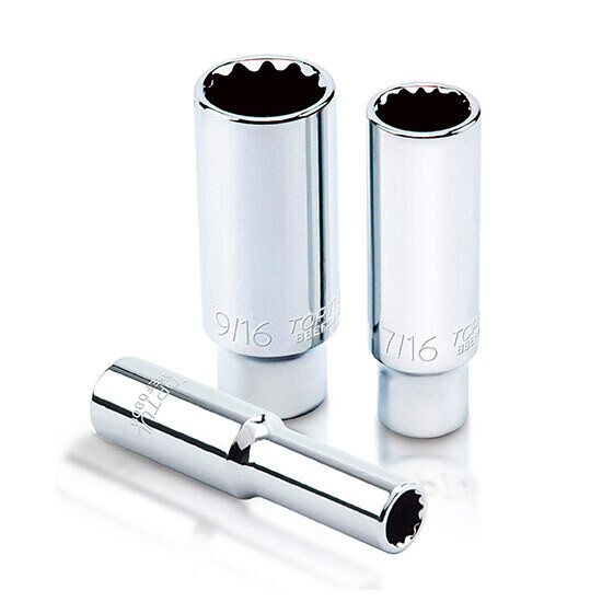 3/8" Drive SAE 12 pt Deep Sockets, Size: 1/4"